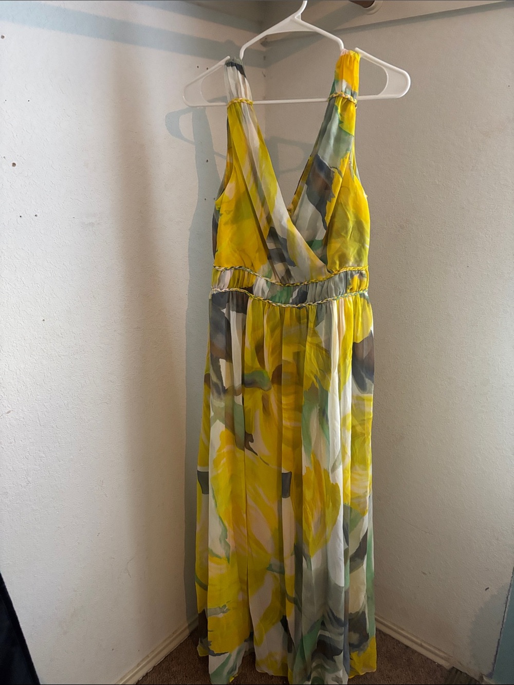 White House Black Market Yellow Floral Wrap-Front Maxi Dress